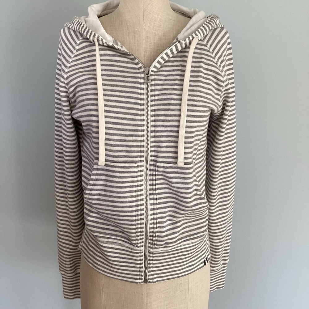 Gap Gray and White Striped Front Zip Hoodie Size Small